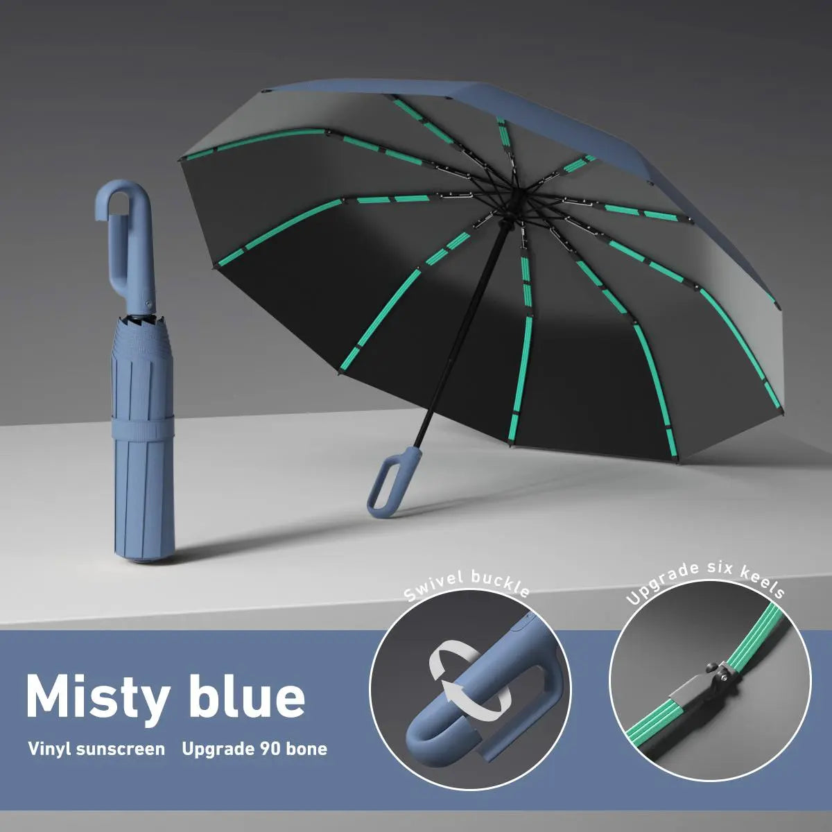 Automatic Folding Umbrella, Portable Windproof Waterproof Umbrella with Loop Buckle for Men & Women, 1 Unit / 60pcs Bulk Option