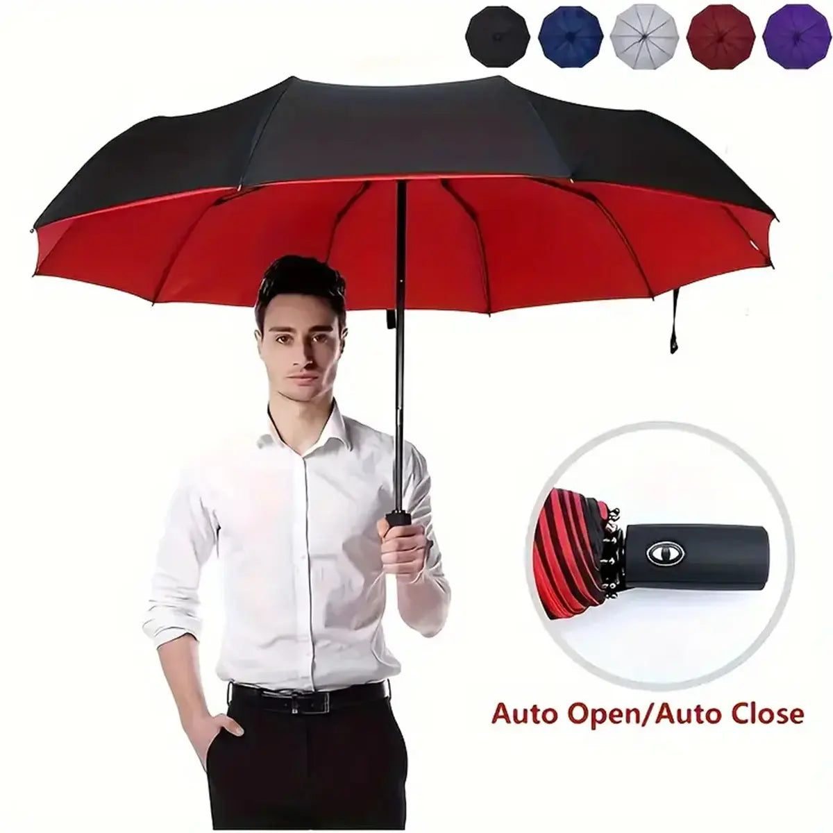 Automatic Folding Umbrella, Portable Windproof Waterproof Umbrella with Loop Buckle for Men & Women, 1 Unit / 60pcs Bulk Option