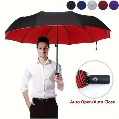 Automatic Folding Umbrella, Portable Windproof Waterproof Umbrella with Loop Buckle for Men & Women, 1 Unit / 60pcs Bulk Option