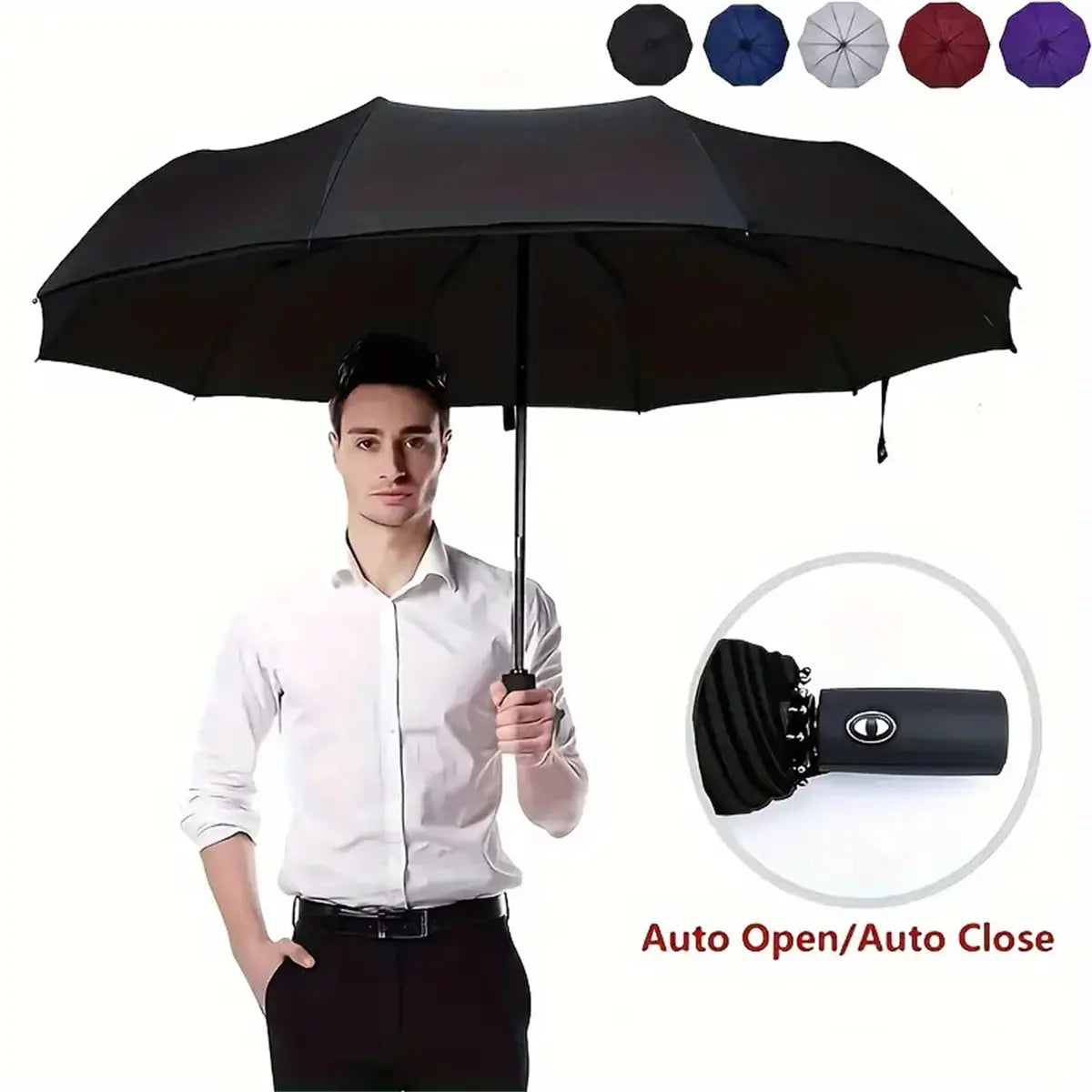 Automatic Folding Umbrella, Portable Windproof Waterproof Umbrella with Loop Buckle for Men & Women, 1 Unit / 60pcs Bulk Option