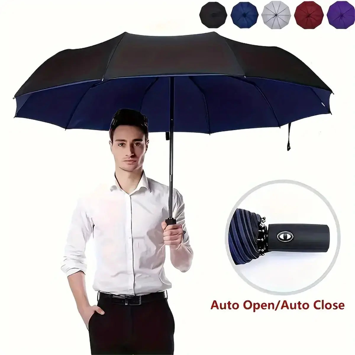 Automatic Folding Umbrella, Portable Windproof Waterproof Umbrella with Loop Buckle for Men & Women, 1 Unit / 60pcs Bulk Option
