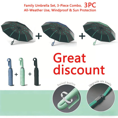 Automatic Folding Umbrella, Portable Windproof Waterproof Umbrella with Loop Buckle for Men & Women, 1 Unit / 60pcs Bulk Option