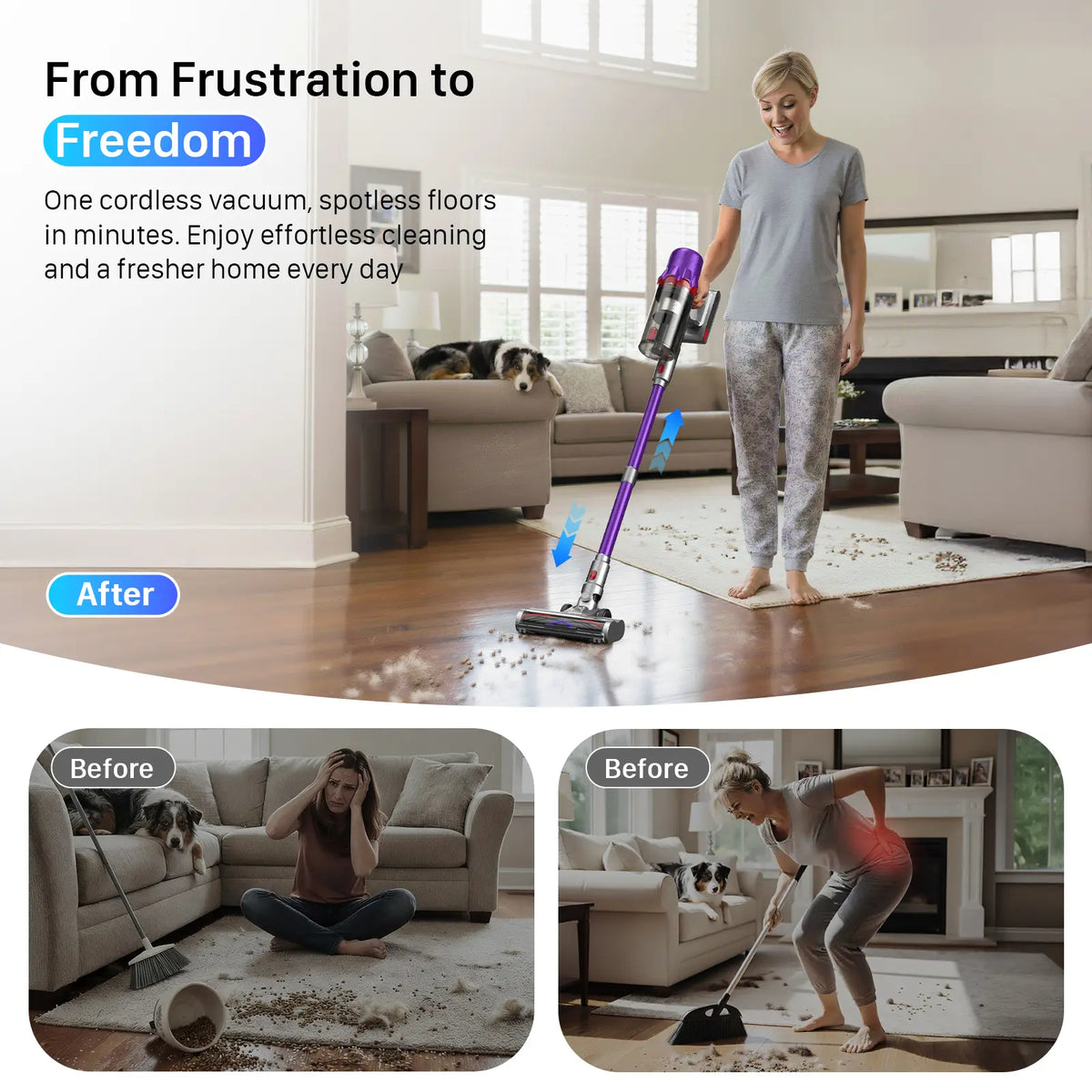CUZMOK Cordless Vacuum Cleaner | 180W Brushless Motor, Self-Stick Vacuum with Anti-Tangle Brush & LED Light, Detachable for Home, Pet Hair & Car