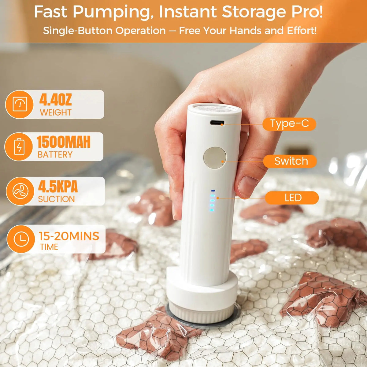 2026 Upgraded Travel Vacuum Compression Bags, 15‑Pack Carry‑On Size with Rechargeable Cordless Air Pump | Save Luggage Space, No Manual Pump Needed for Suitcase & Travel Packing