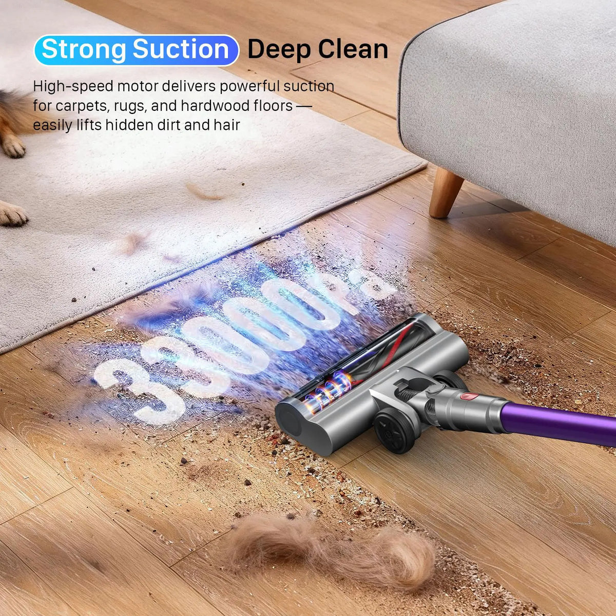 CUZMOK Cordless Vacuum Cleaner | 180W Brushless Motor, Self-Stick Vacuum with Anti-Tangle Brush & LED Light, Detachable for Home, Pet Hair & Car