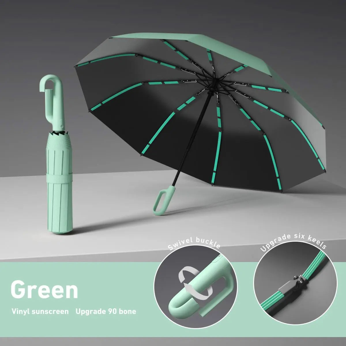 Automatic Folding Umbrella, Portable Windproof Waterproof Umbrella with Loop Buckle for Men & Women, 1 Unit / 60pcs Bulk Option