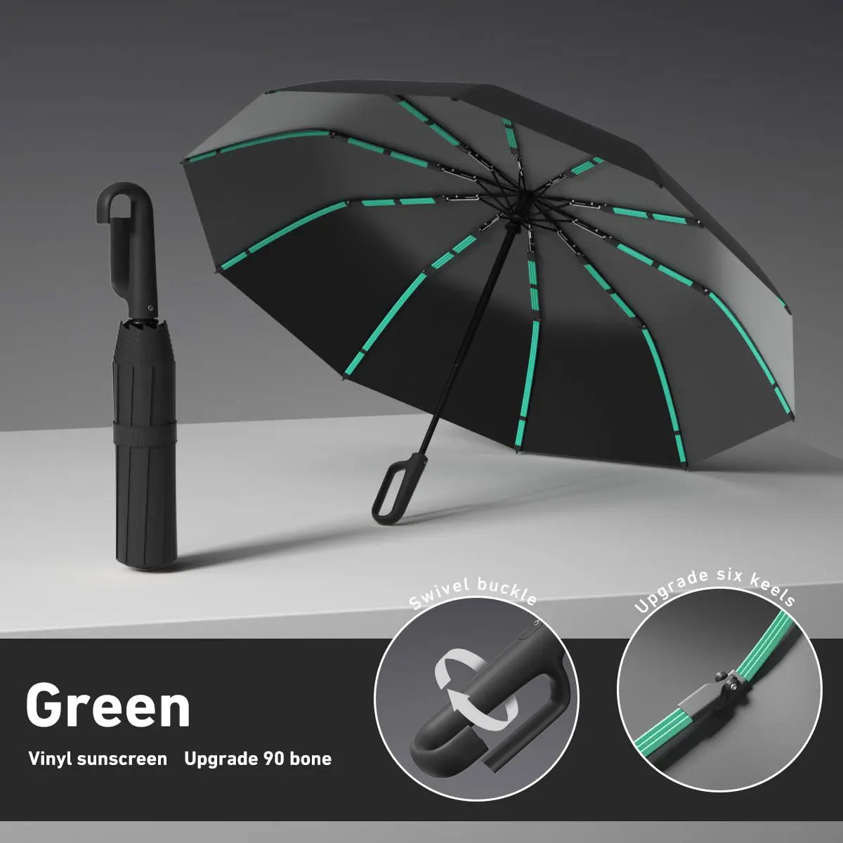Automatic Folding Umbrella, Portable Windproof Waterproof Umbrella with Loop Buckle for Men & Women, 1 Unit / 60pcs Bulk Option